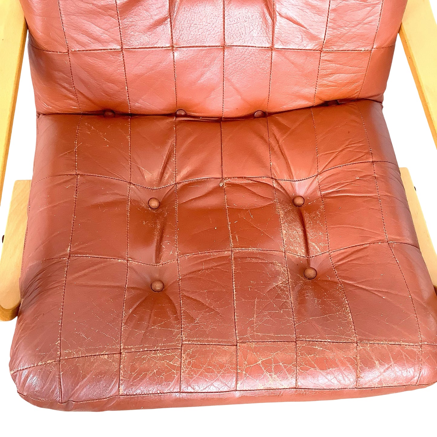 Mid-Century Modern Style Tufted Swivel Lounge Chair - Cognac & Bentwood