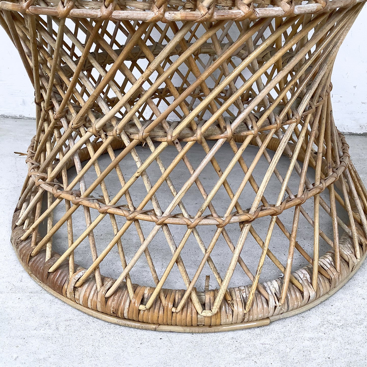 Vintage Wicker Drum Table With Glass Top