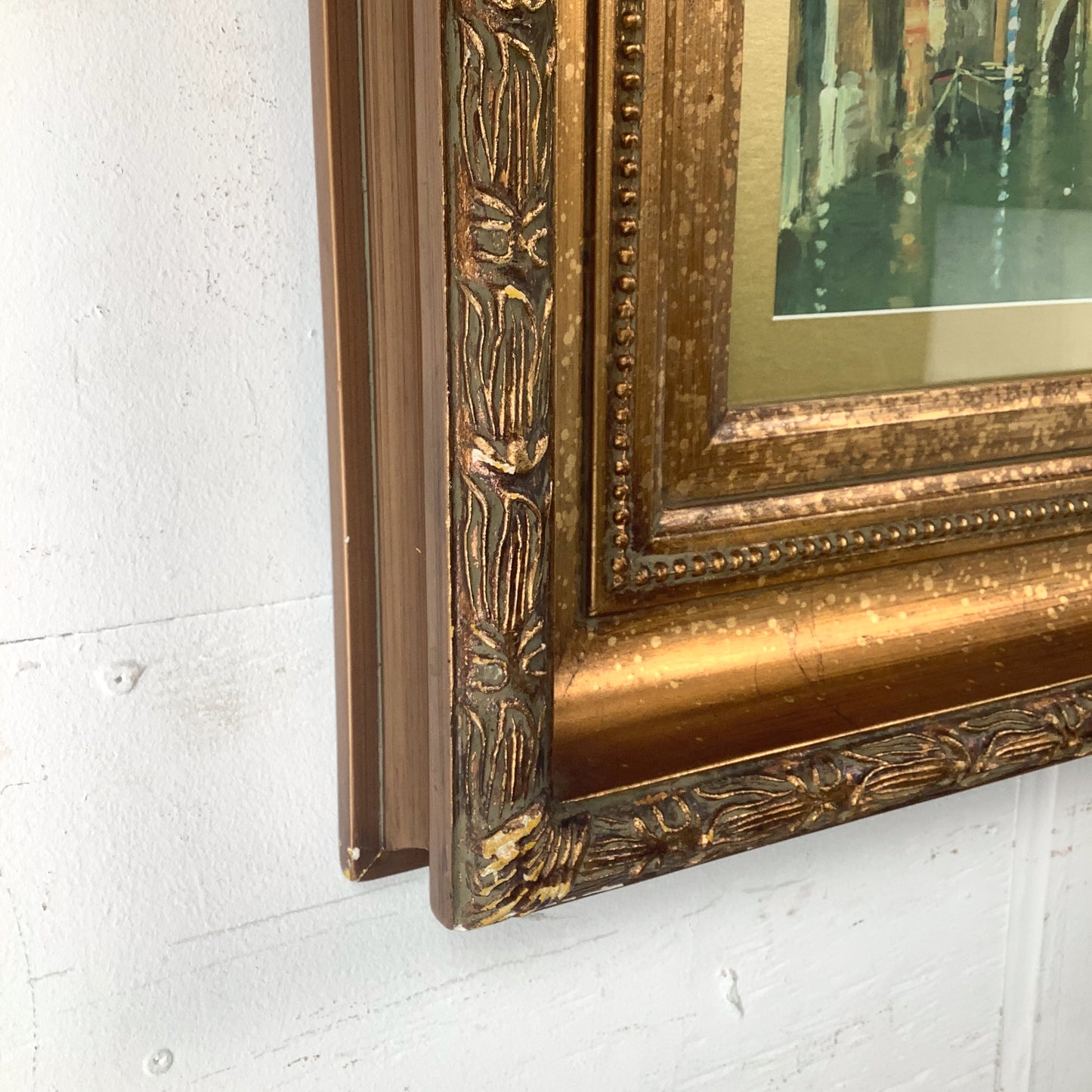 European Grand Tour Canal Scene, Decorative Print in Carved Gilt Frame