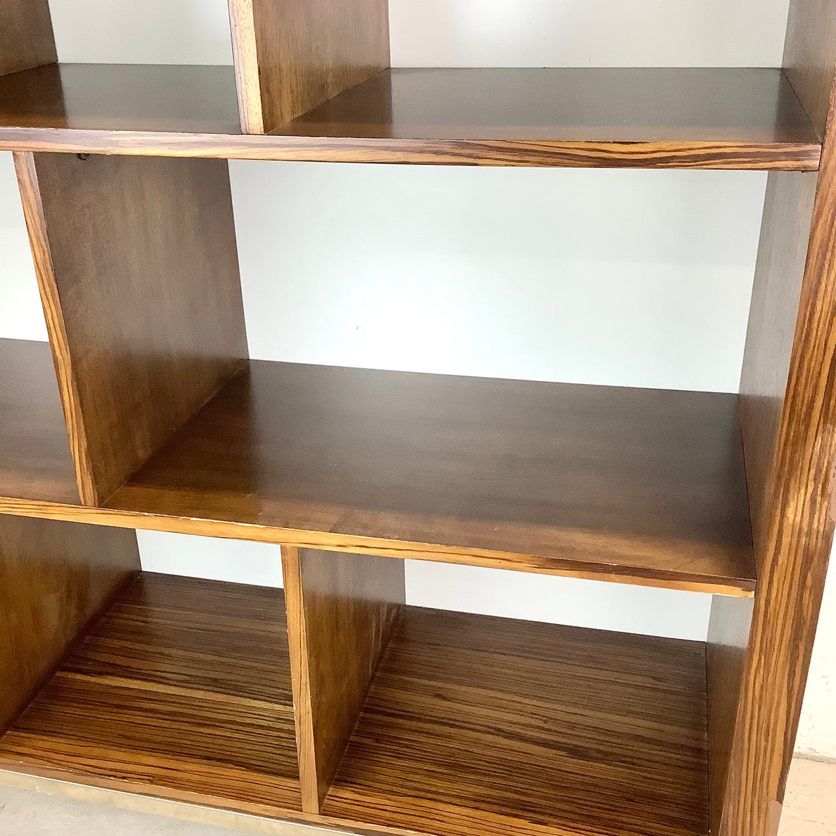Modern Zebrawood Cube Shelf with Chrome Sled Base