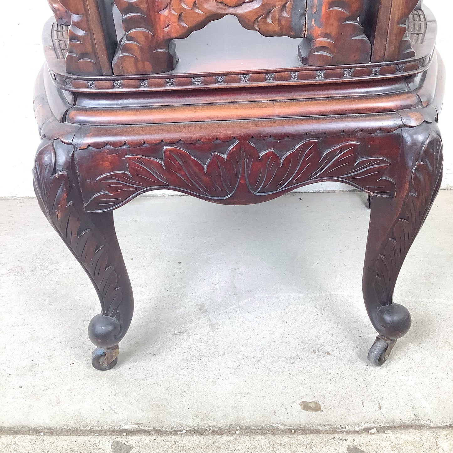 Antique Chinese Export Carved Hardwood Dragon Armchair | Foo Dog Arms | Late 19th to Early 20th Century