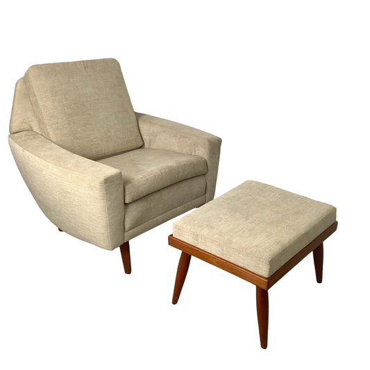 Scandinavian Modern Lounge Chair and Ottoman | Faceted Back