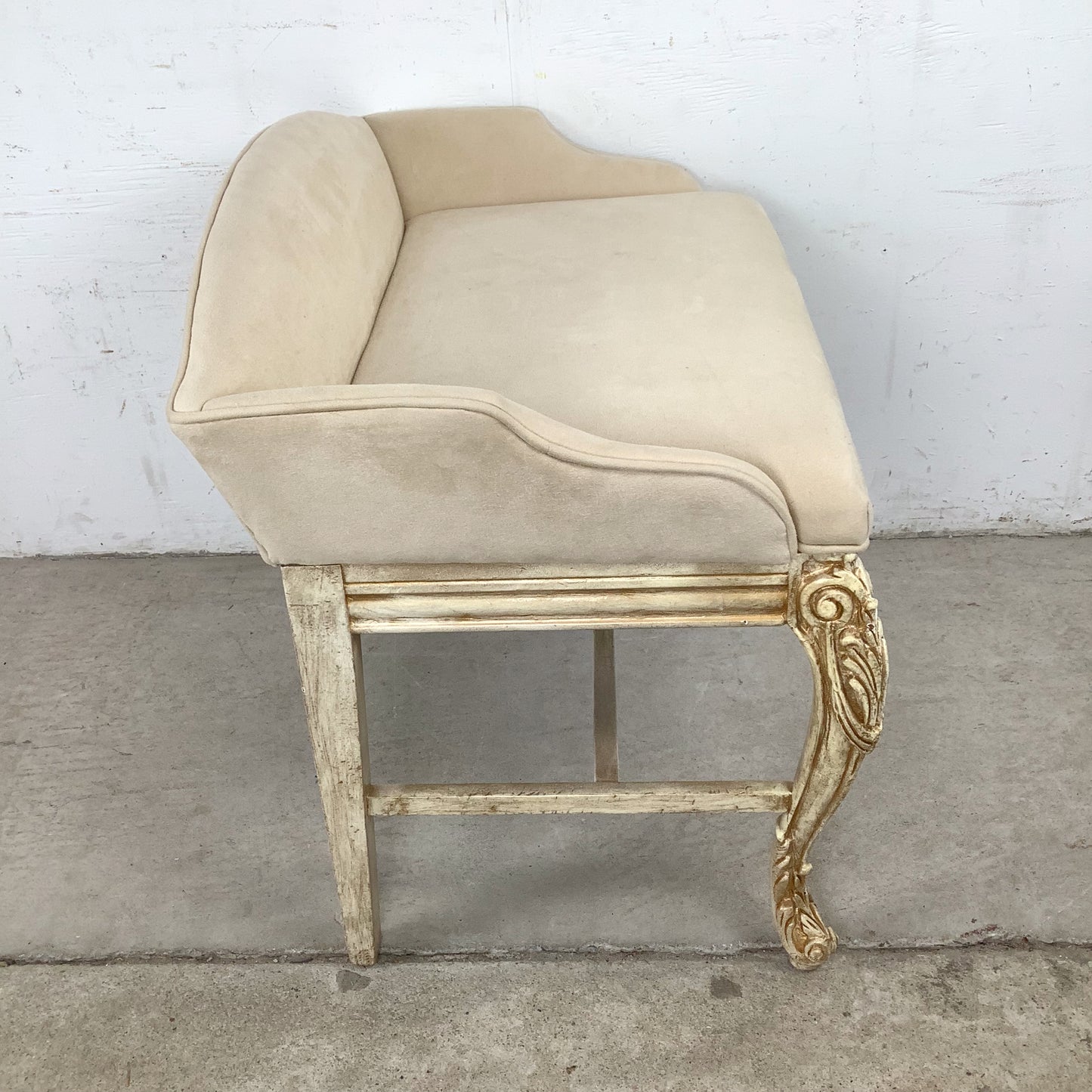 French-Inspired Decorator Bench with Carved Wood Frame