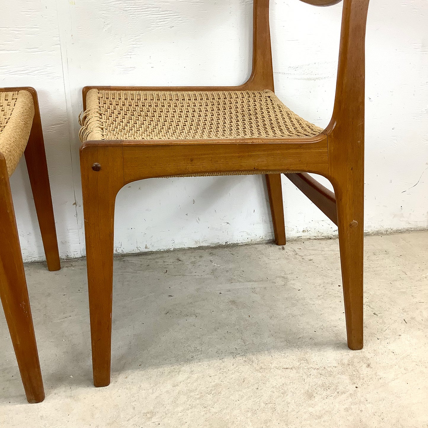 Vintage Teak DIning Chairs with Rope Seats- pair