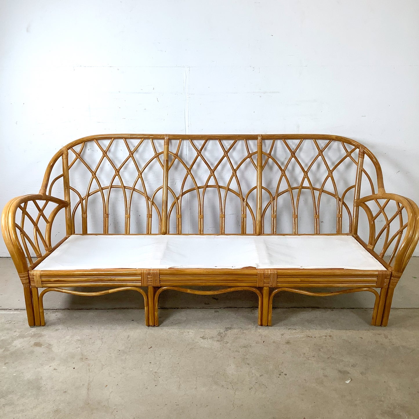 Vintage Architectural Boho Modern Rattan Sofa