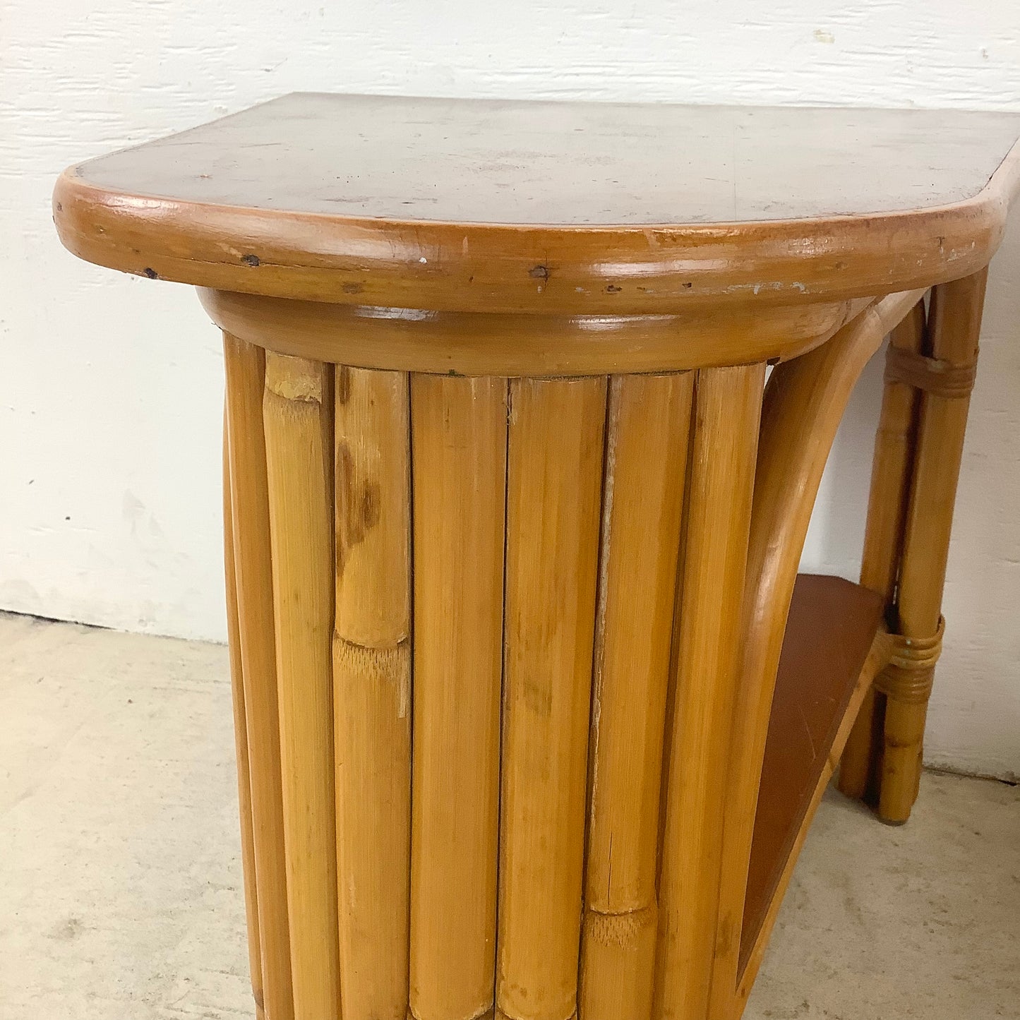 Pair Paul Frankl Style Rattan Wedge End Tables