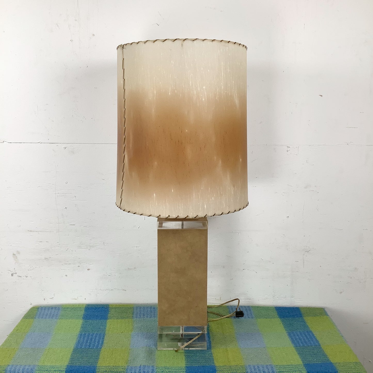 Vintage Architectural Table Lamp with Wrapped Column and Clear Lucite Base