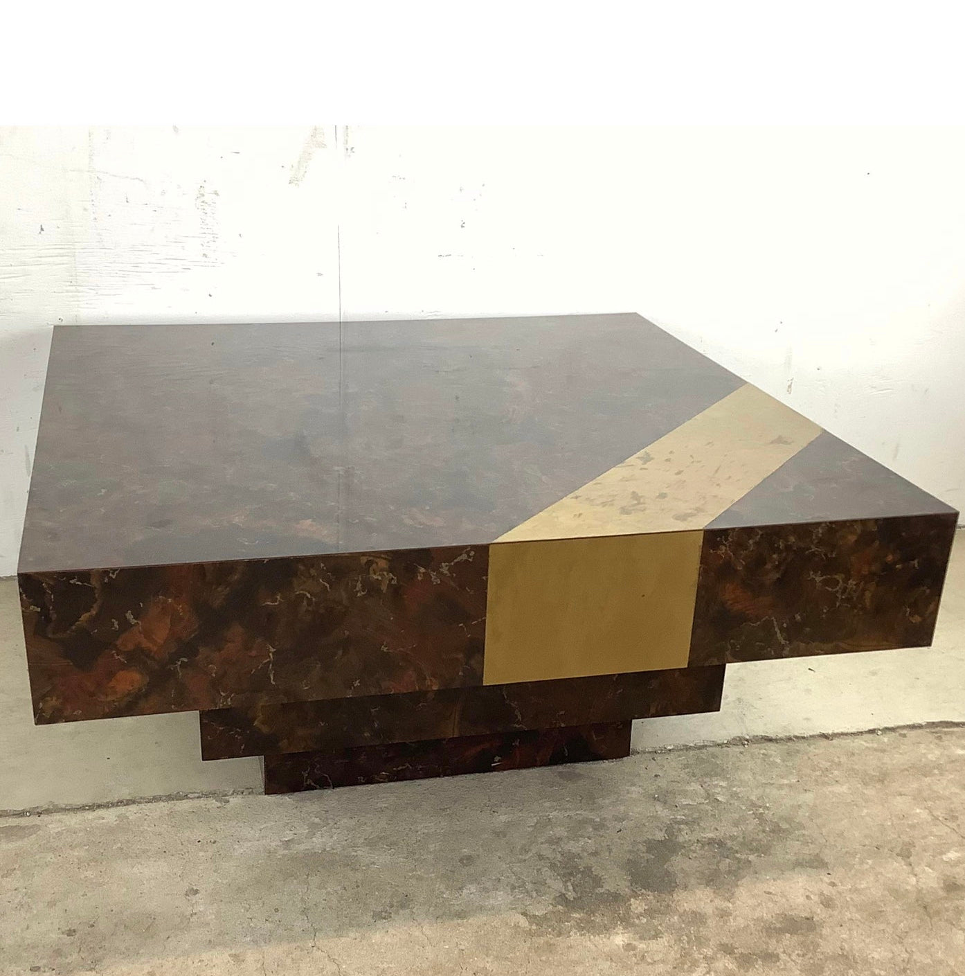 Vintage Modern Square Coffee Table With Brass Inlay