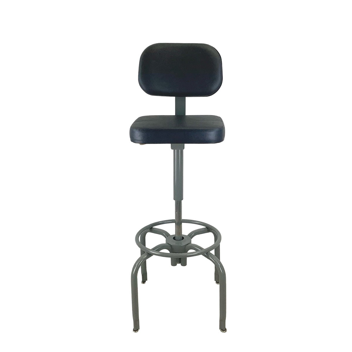 Vintage Industrial Drafting Stool with Backrest and Footrest