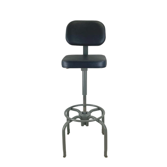 Vintage Industrial Drafting Stool with Backrest and Footrest