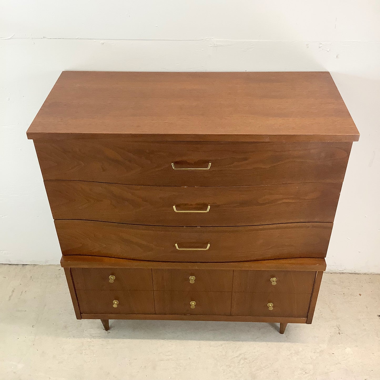 Mid-Century Walnut Highboy Dresser by Bassett Furniture