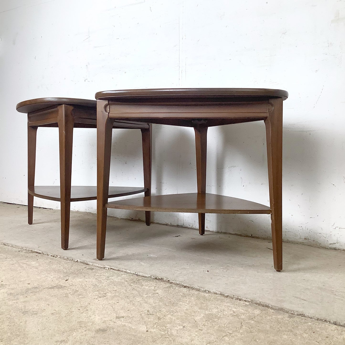 Pair of Two-Tier Triangular End Tables | Mid-Century Modern