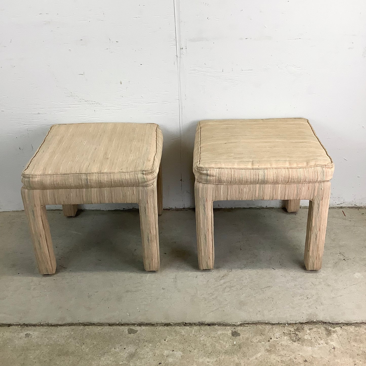 Vintage Karl Springer–Style Upholstered Stools- pair