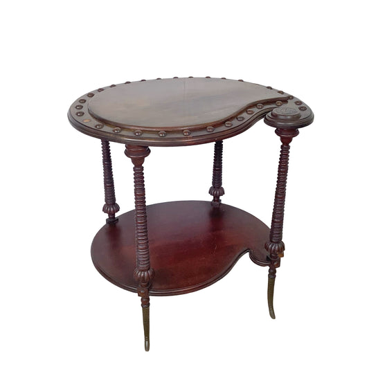 Antique Mahogany Two-Tier Kidney Table | Bobbin Turning | Brass Sabre Feet