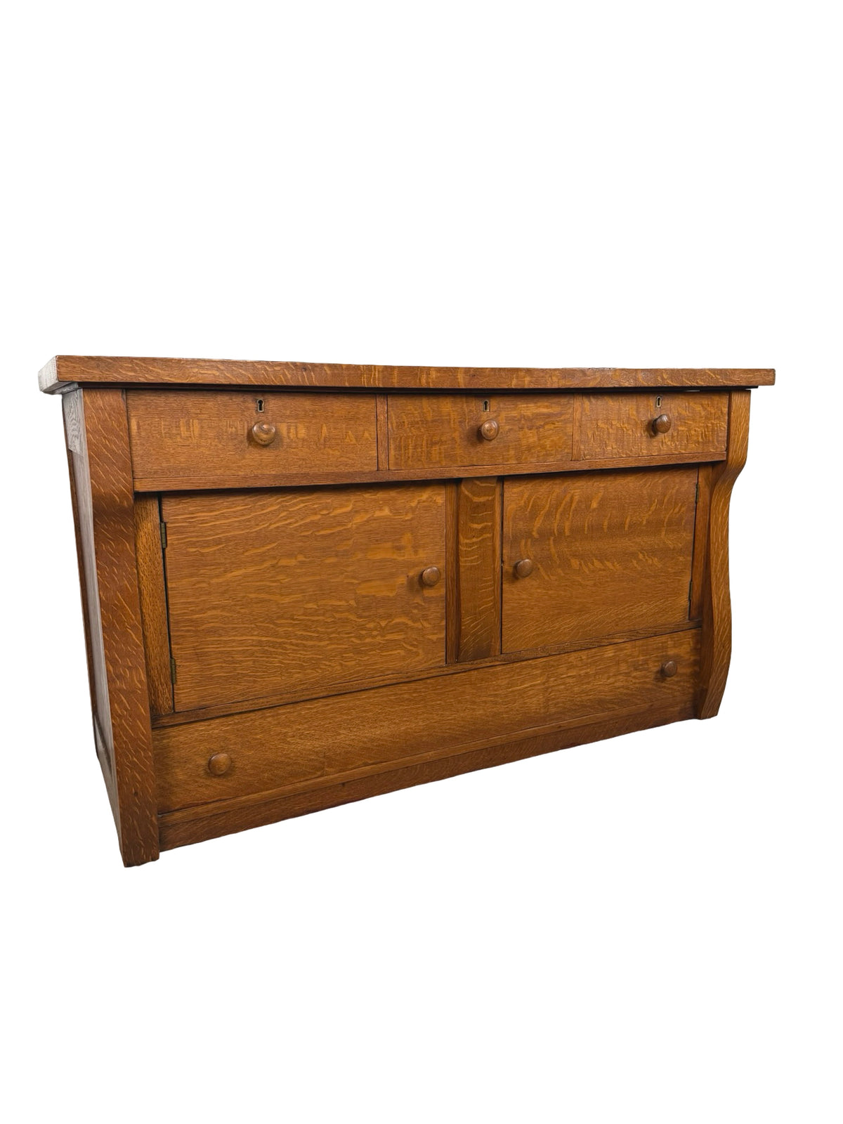 Antique Quarter-Sawn Oak Sideboard – Early 1900s American Arts &amp; Crafts Buffet