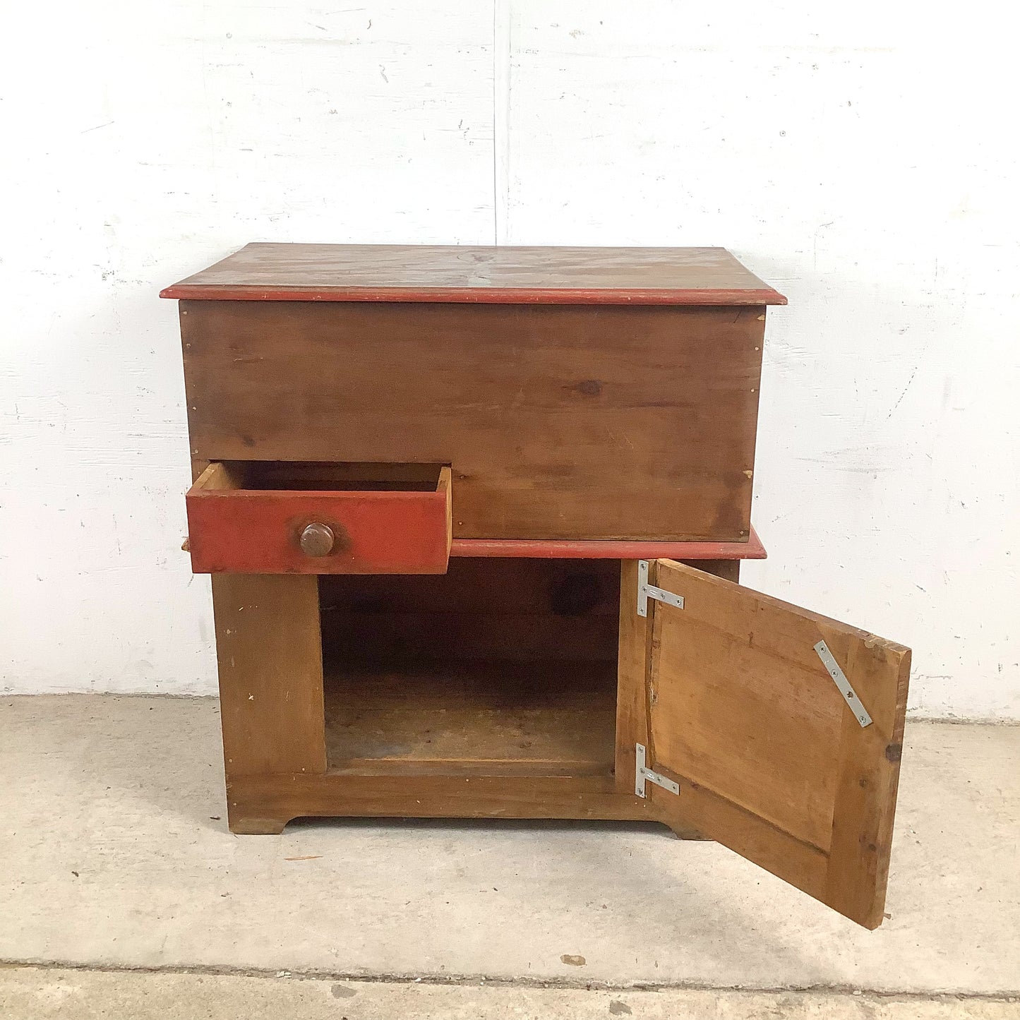 Antique American Primitive Painted Pine Farmhouse Cabinet