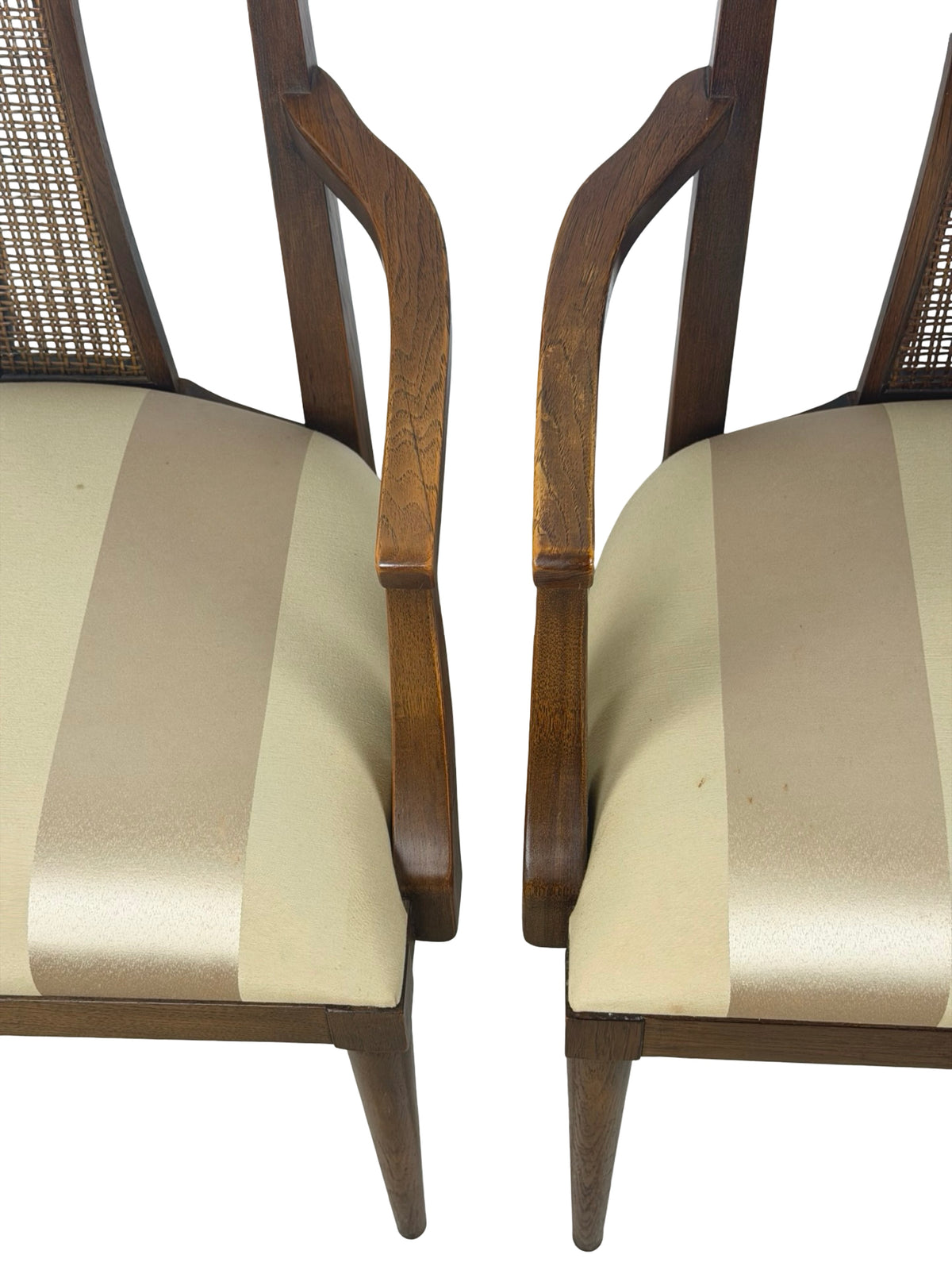 Pair of Mid-Century Modern High-Back Cane Dining Armchairs, Stamped Denmark