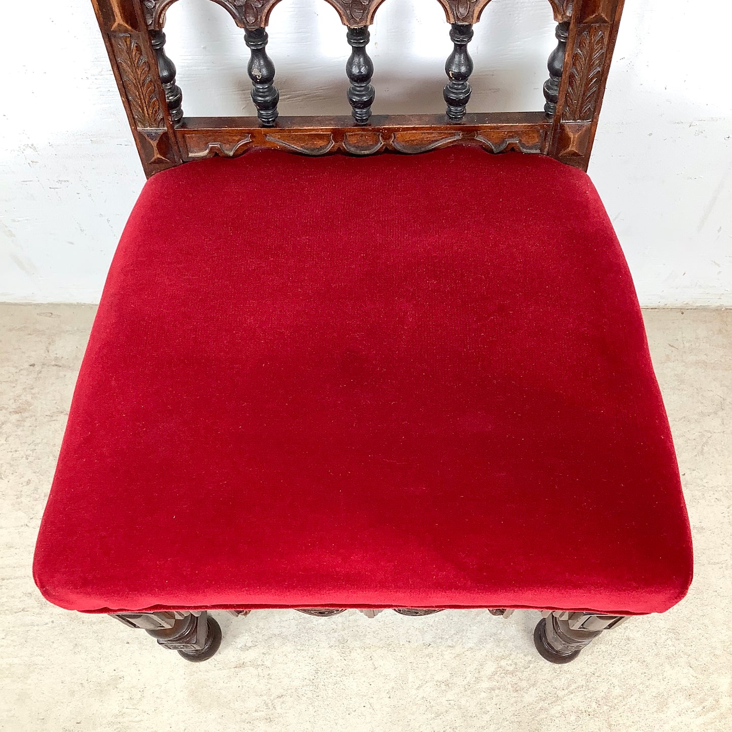 Antique Victorian Walnut Side Chair with Plush Red Velvet Upholstery