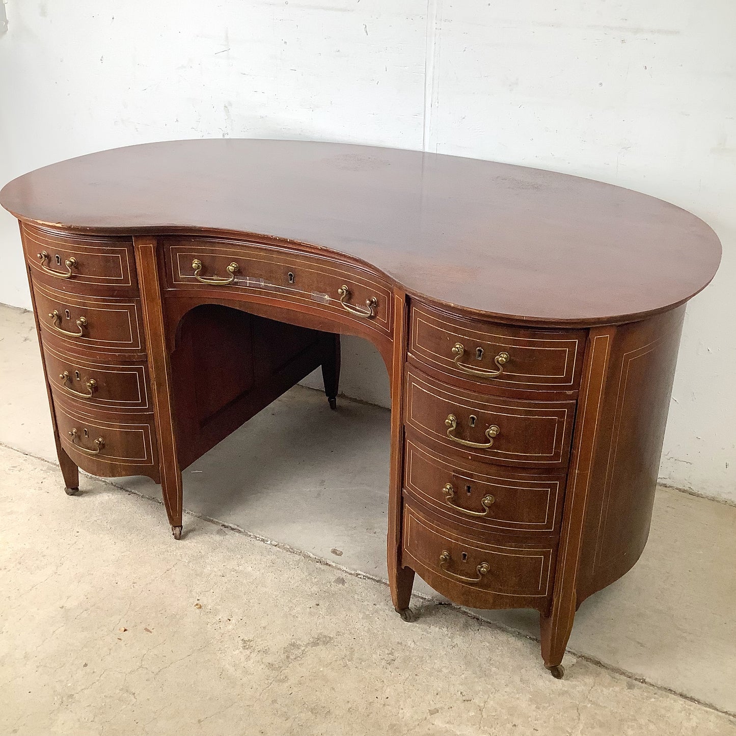English Edwardian Mahogany Kidney Writing Desk