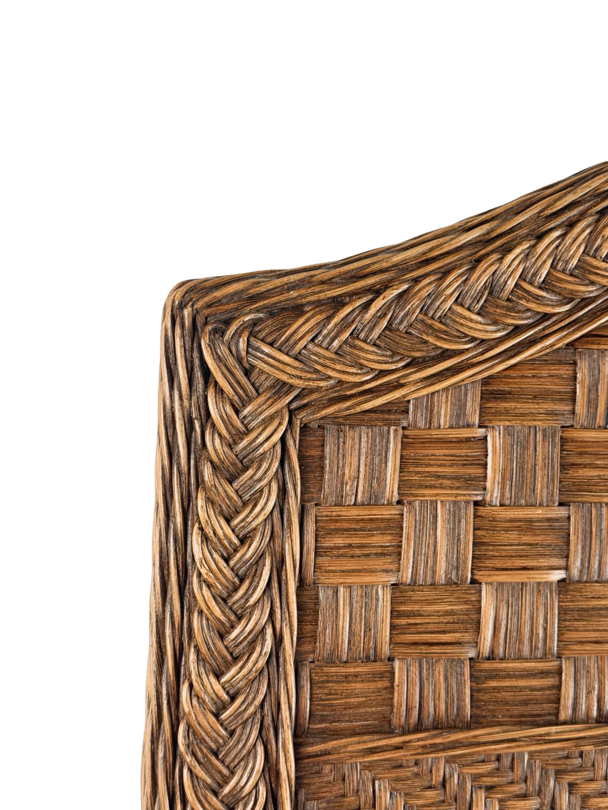 Vintage Arched Wicker Wall Mirror with Basket-Weave Panel and Braided Frame