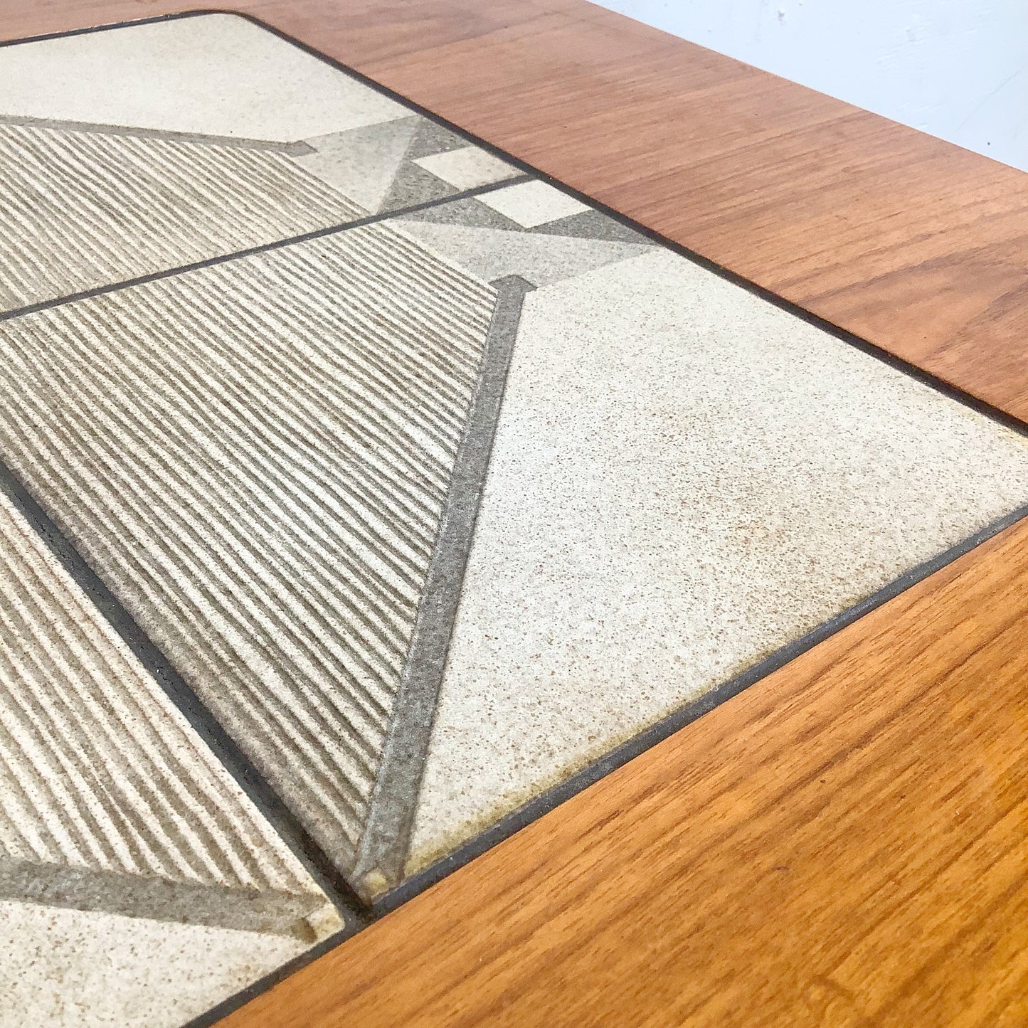 Vintage Danish Modern Teak Side Table with Ceramic Tile Inset — Geometric, Scandinavian, 1960s–1970s