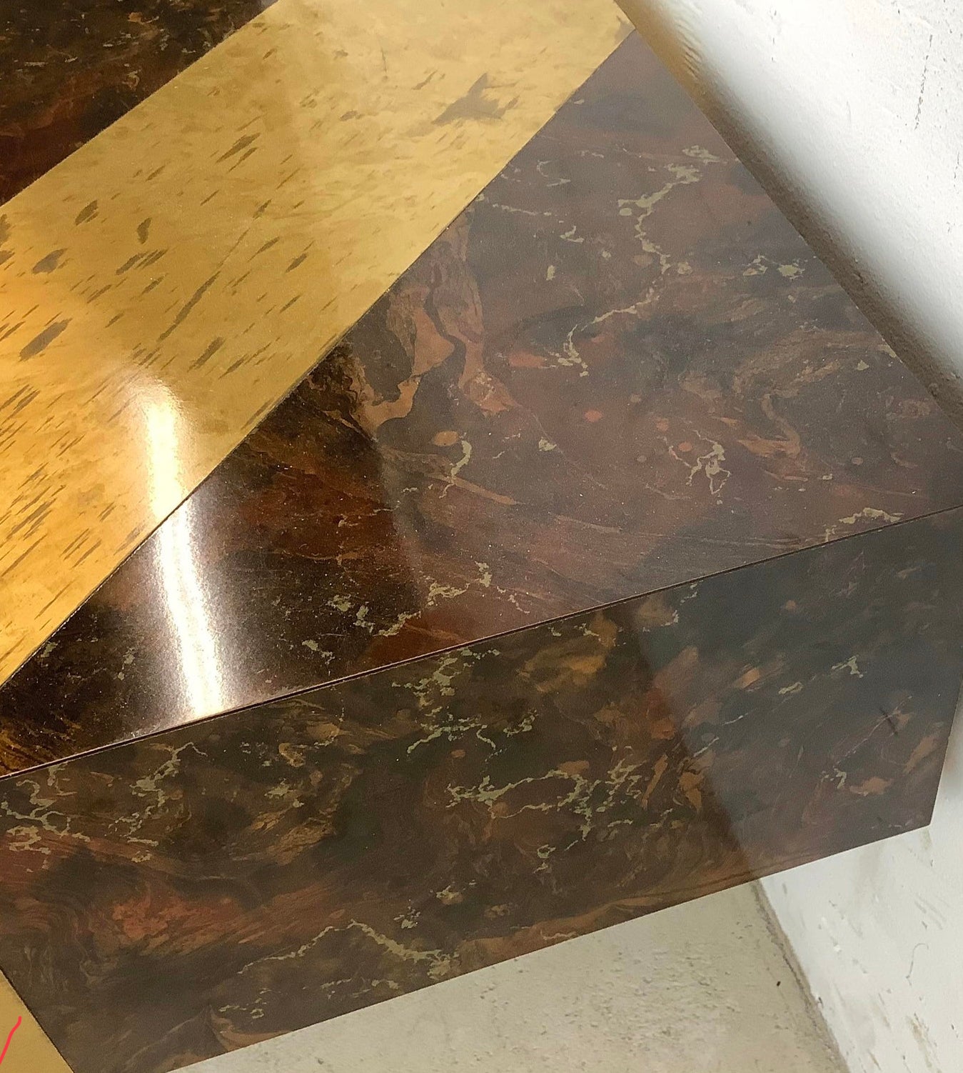 Vintage Modern Square Coffee Table With Brass Inlay