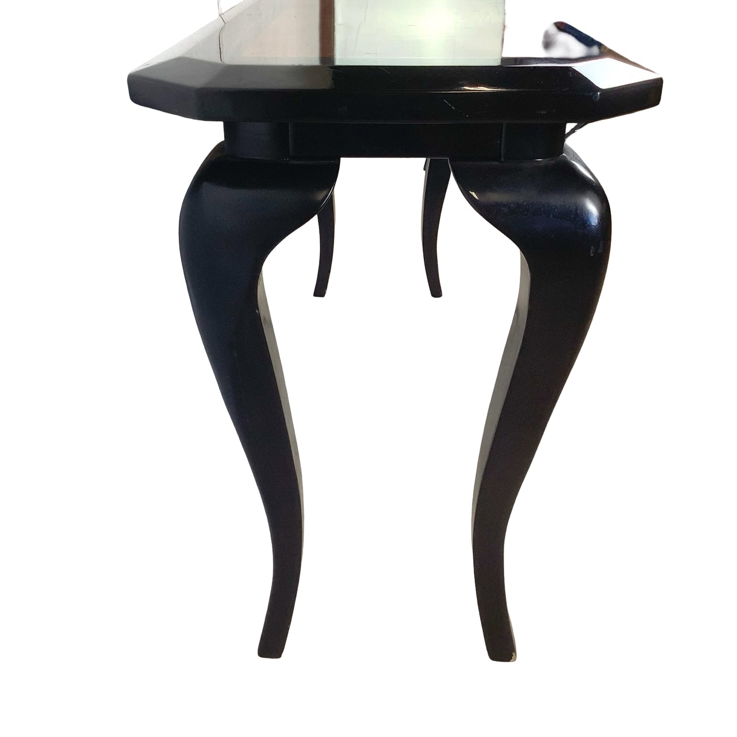 Postmodern Black Lacquer Console Table – Sculptural Legs