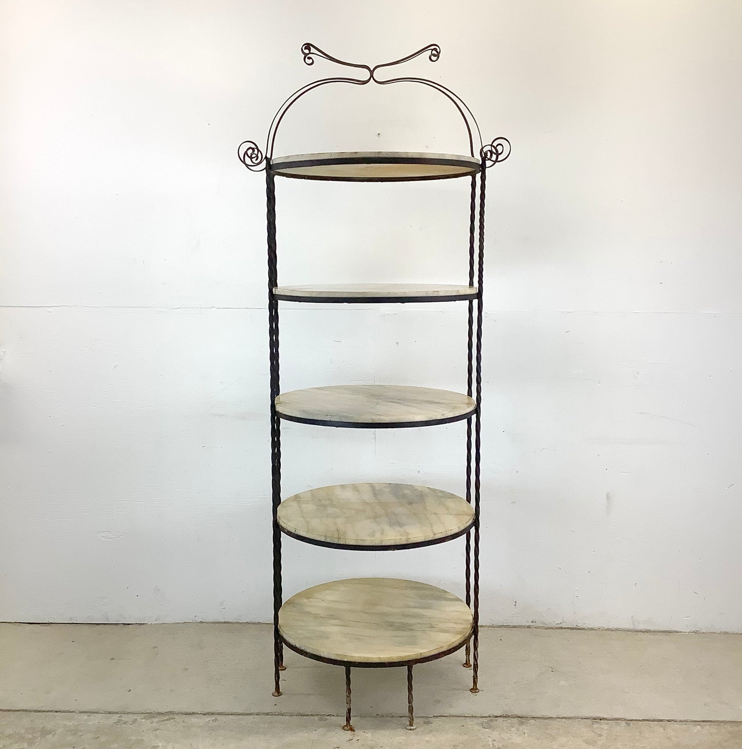 Vintage Round Etagere in Iron and Marble