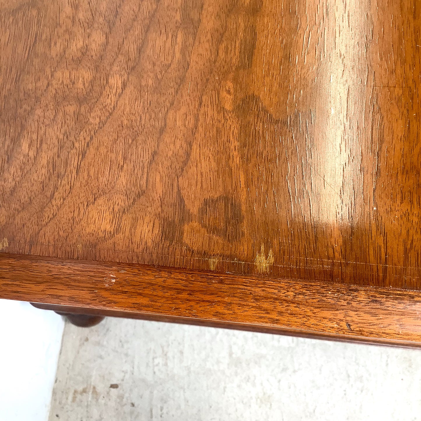 Antique Queen Anne Revival Kneehole Pedestal Desk | Burl Walnut | Brass Bail Pulls | Bun Feet |c. 20th C