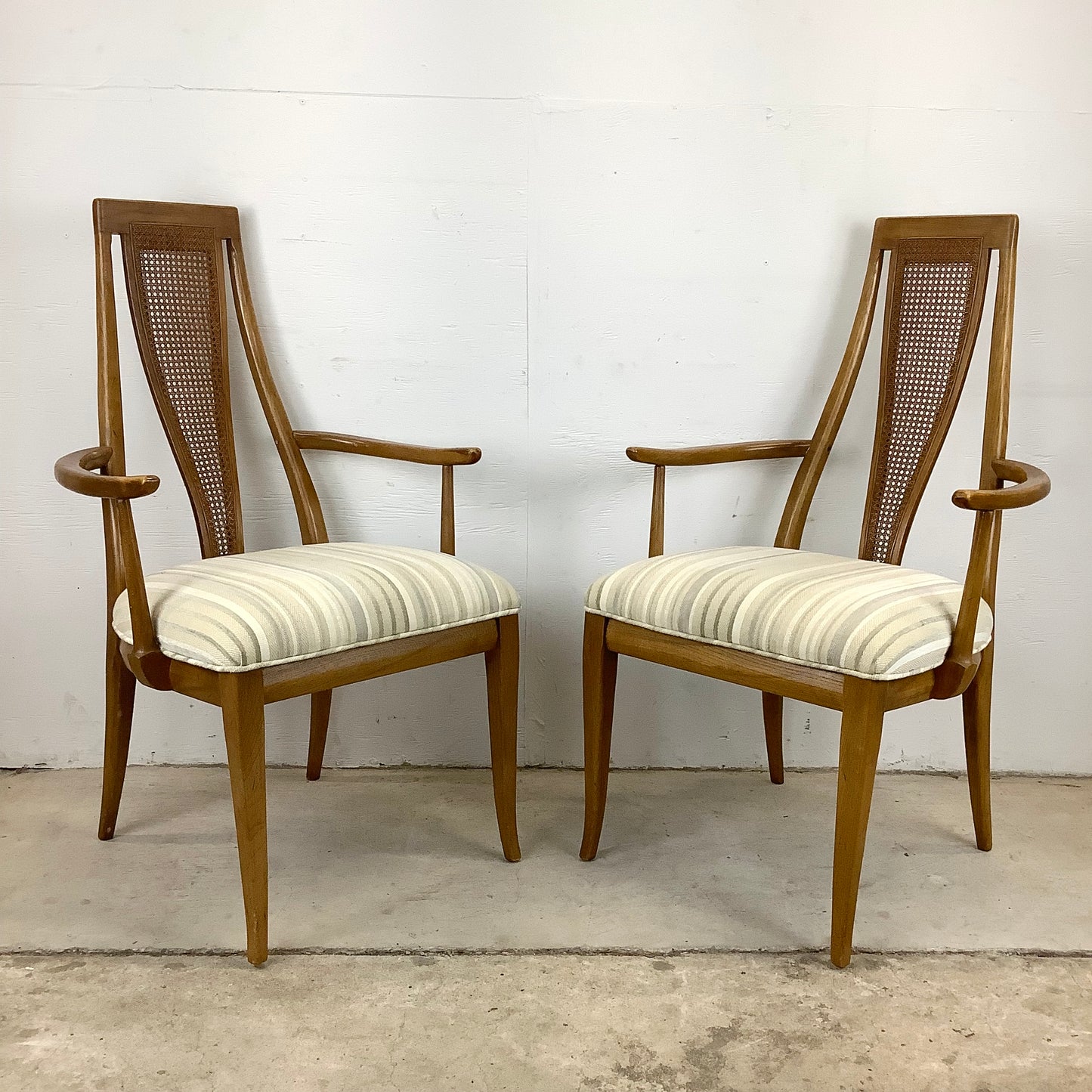 Vintage Highback Cane Detail Dining Chairs- Six