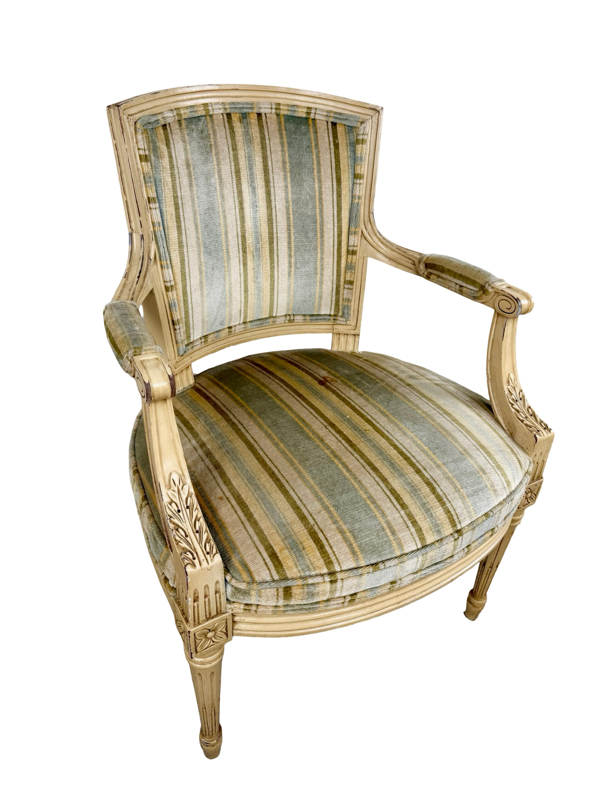 Vintage Neoclassical X-Back Side Chair with Striped Upholstered Seat
