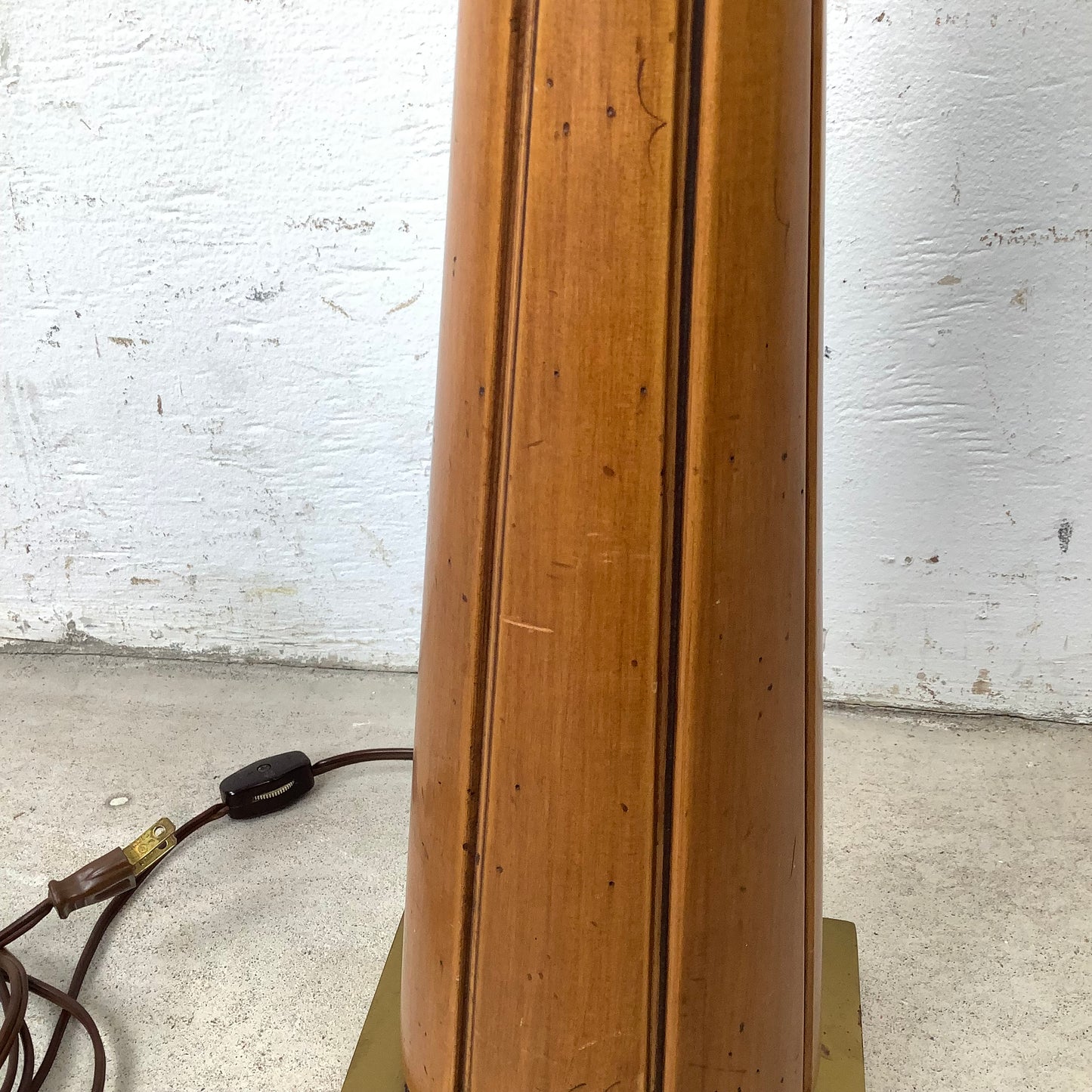 Vintage Mid Century Modern Walnut and Brass Table Lamp with Large Drum Shade