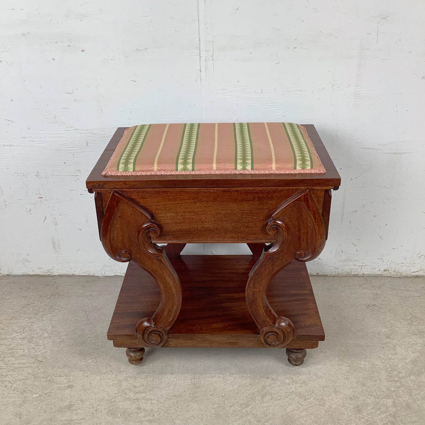 Neoclassical Revival Stool with Storage and Upholstered Top