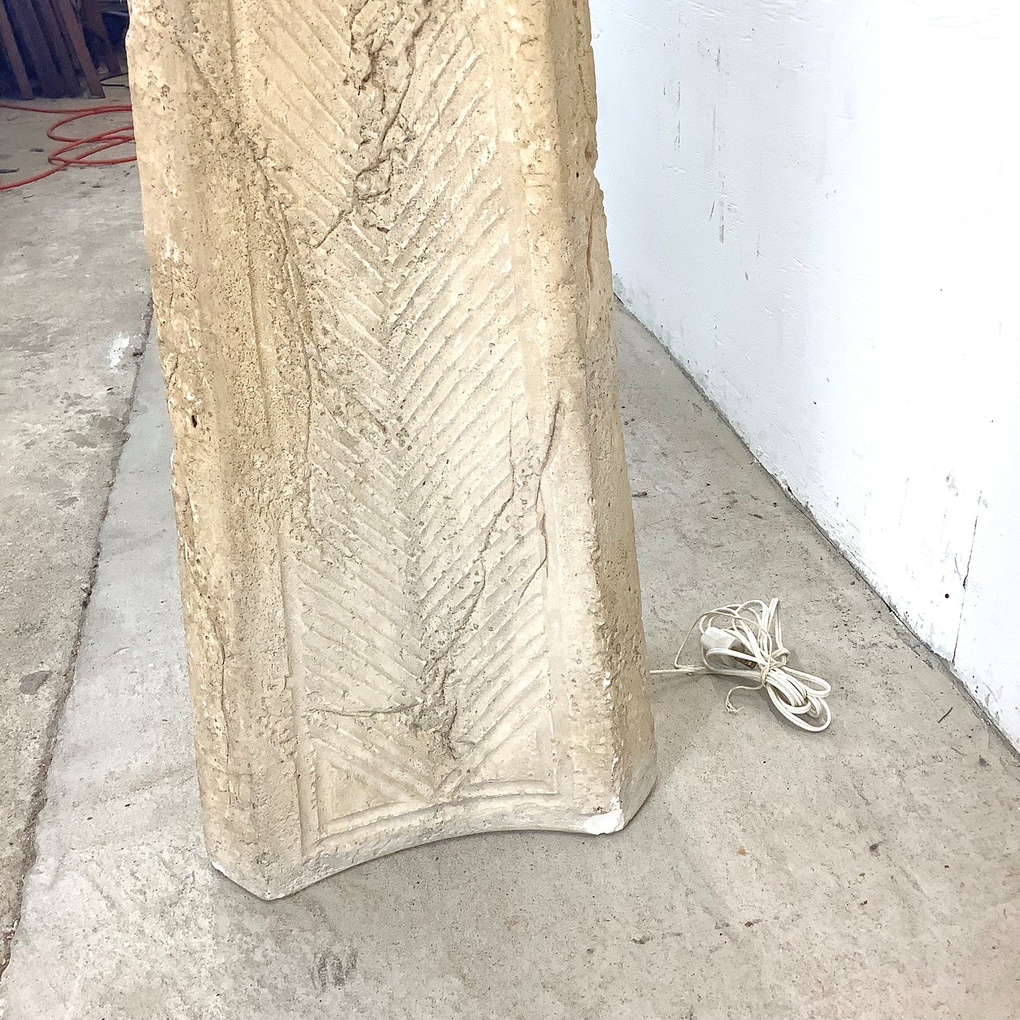 Vintage Textured Stone Obelisk Floor Lamp – Heavy Karl Springer Inspired Design