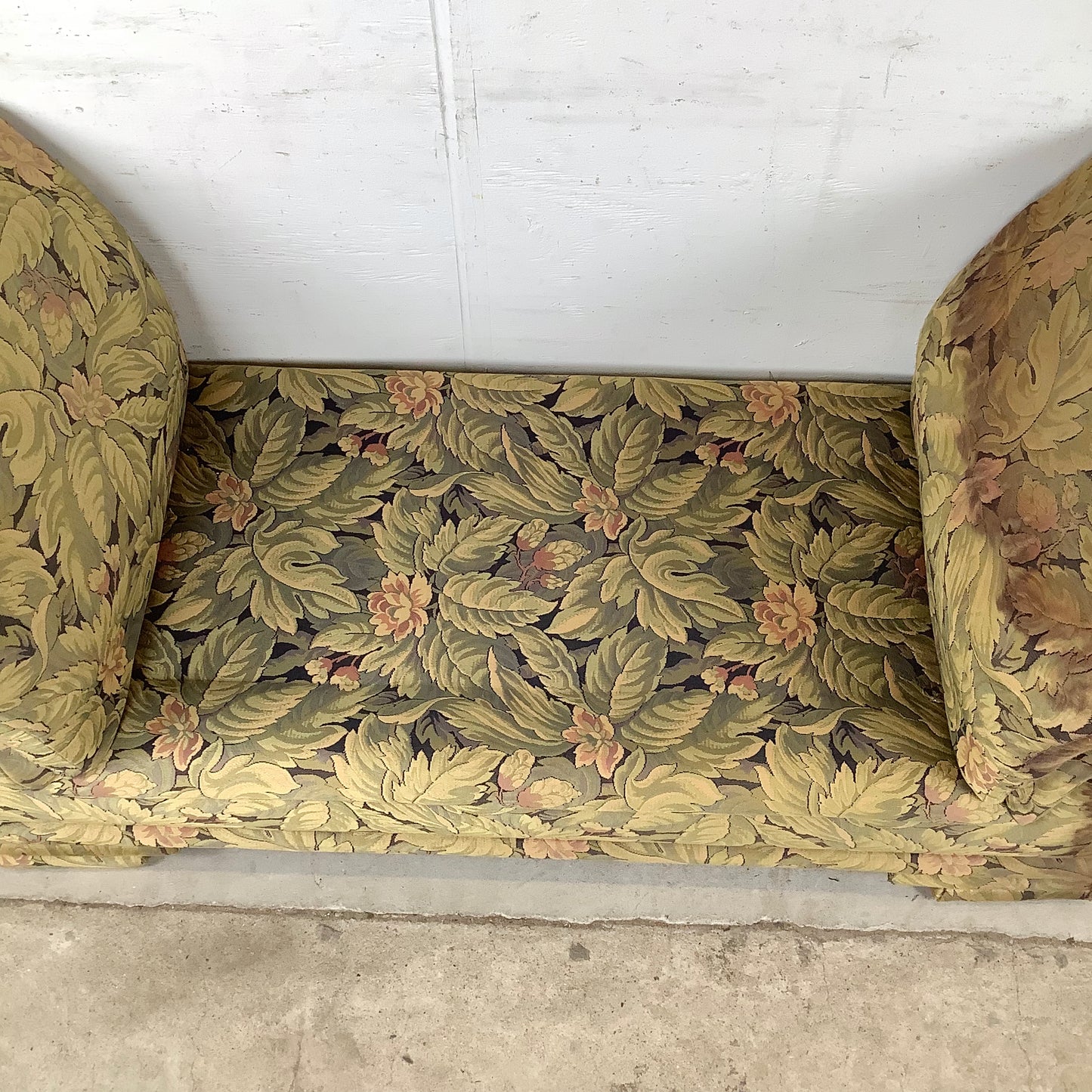 Vintage Botanical Chaise Bench With Rolled Arms