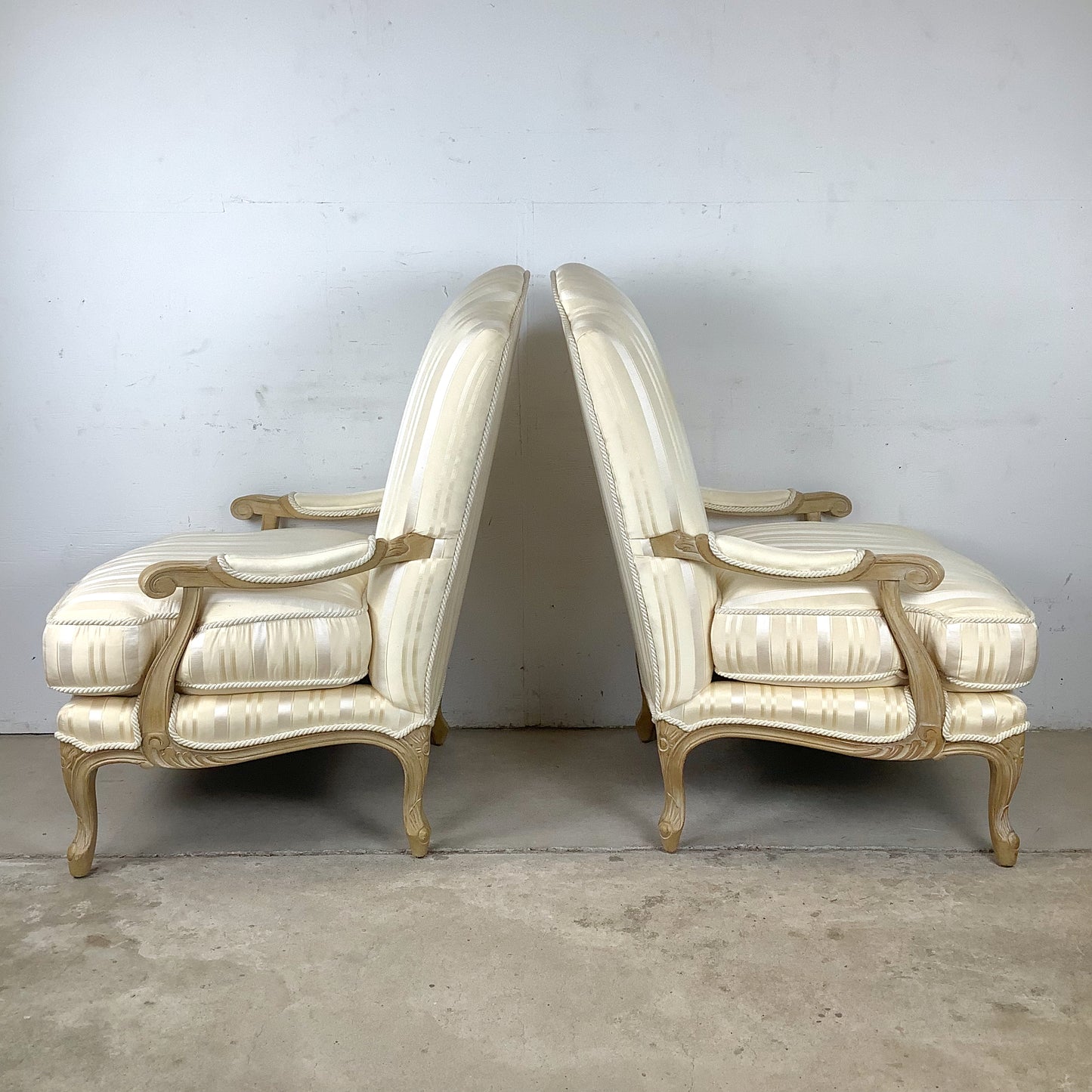 Vintage Pair of Louis XV–Style Bergère Chairs with Curved Frames