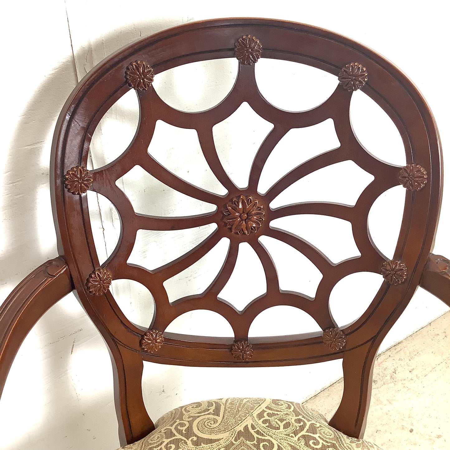 Hepplewhite Spider Back Mahogany Armchair | Upholstered Seat | Late 20th Century