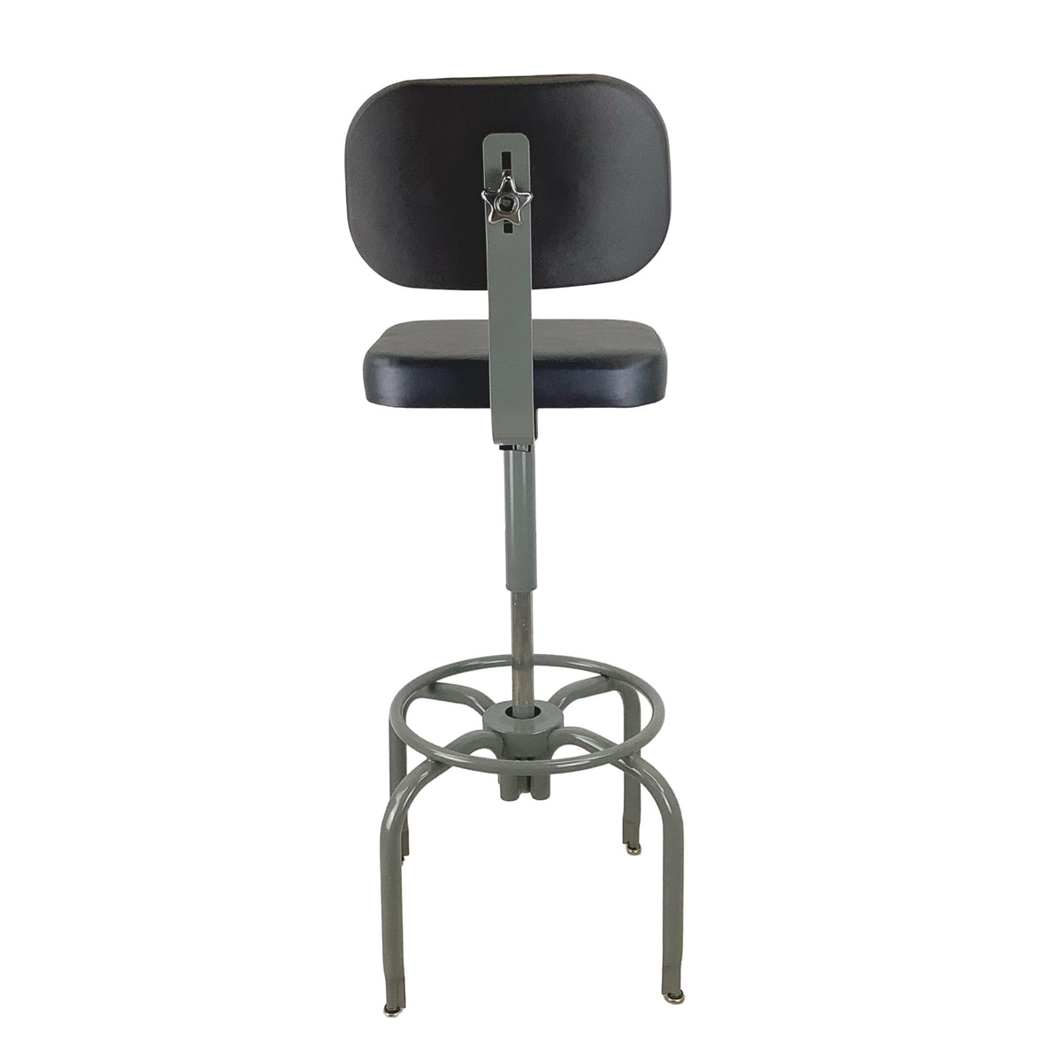 Vintage Industrial Drafting Stool with Backrest and Footrest