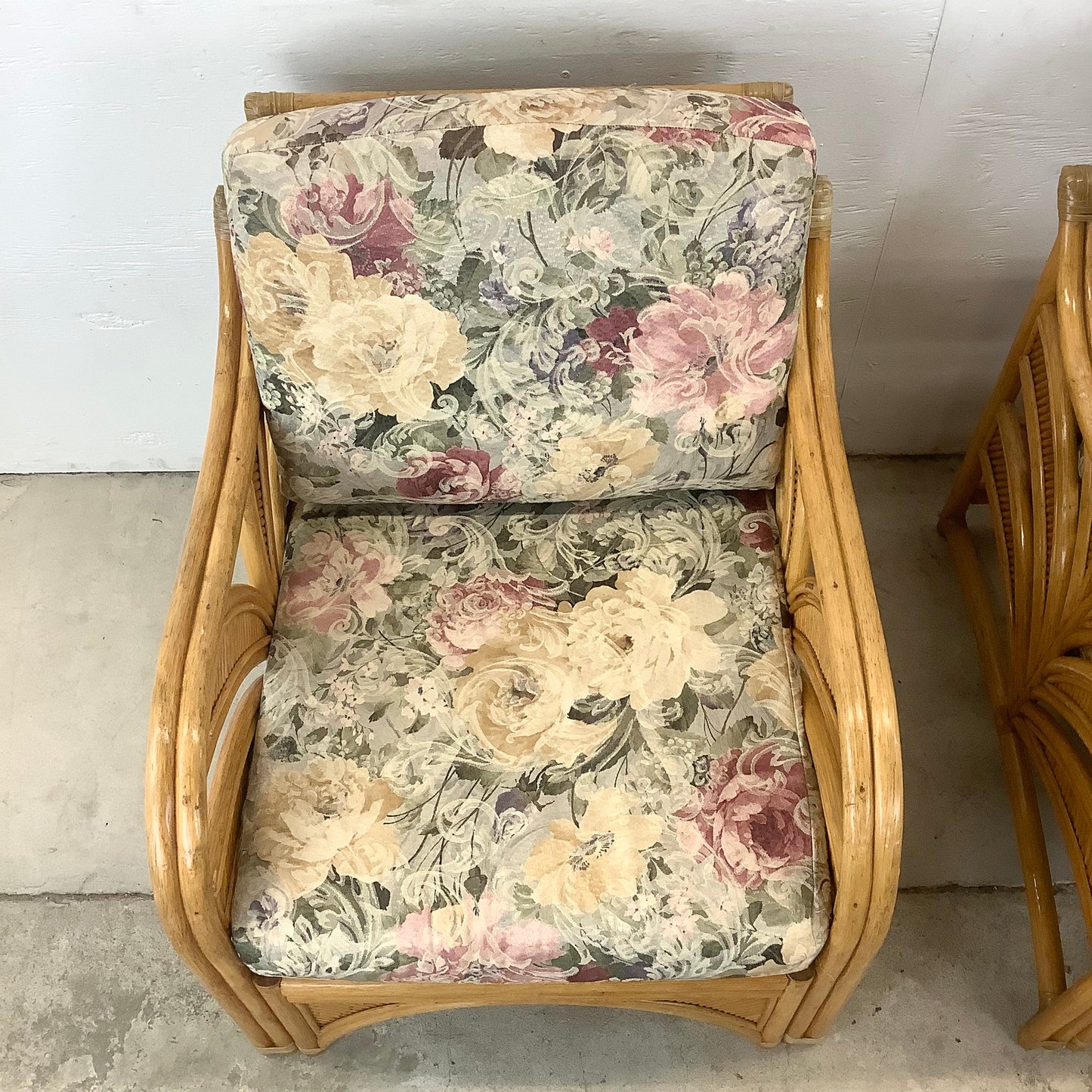 Pair Vintage Coastal Rattan Lounge Chairs