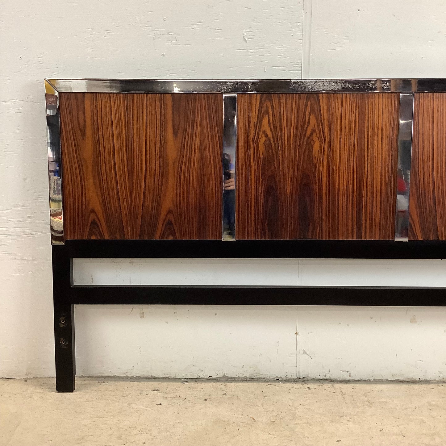 Vintage Modern Rosewood & Chrome Headboard- Queen