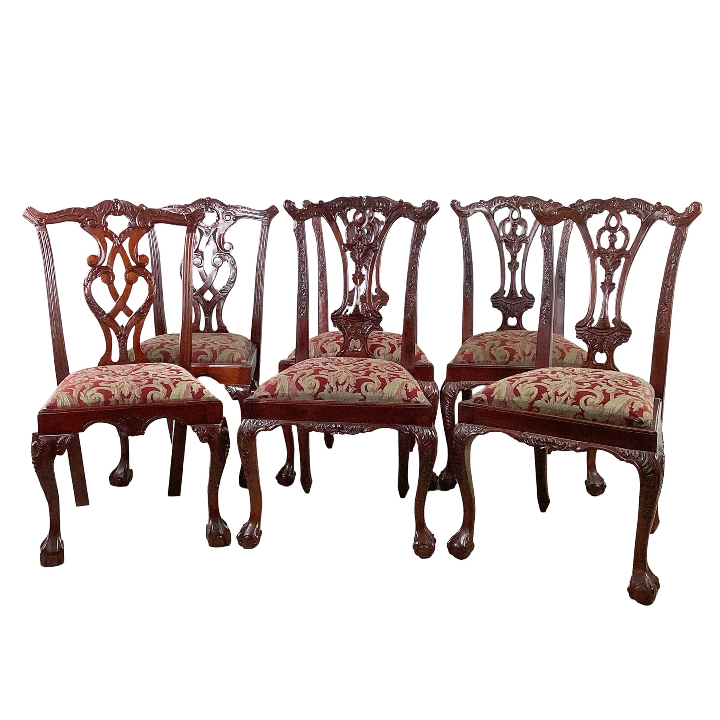 Set of Six Chippendale Style Mahogany Dining Chairs | Carved Splat Backs | Ball-and-Claw Feet