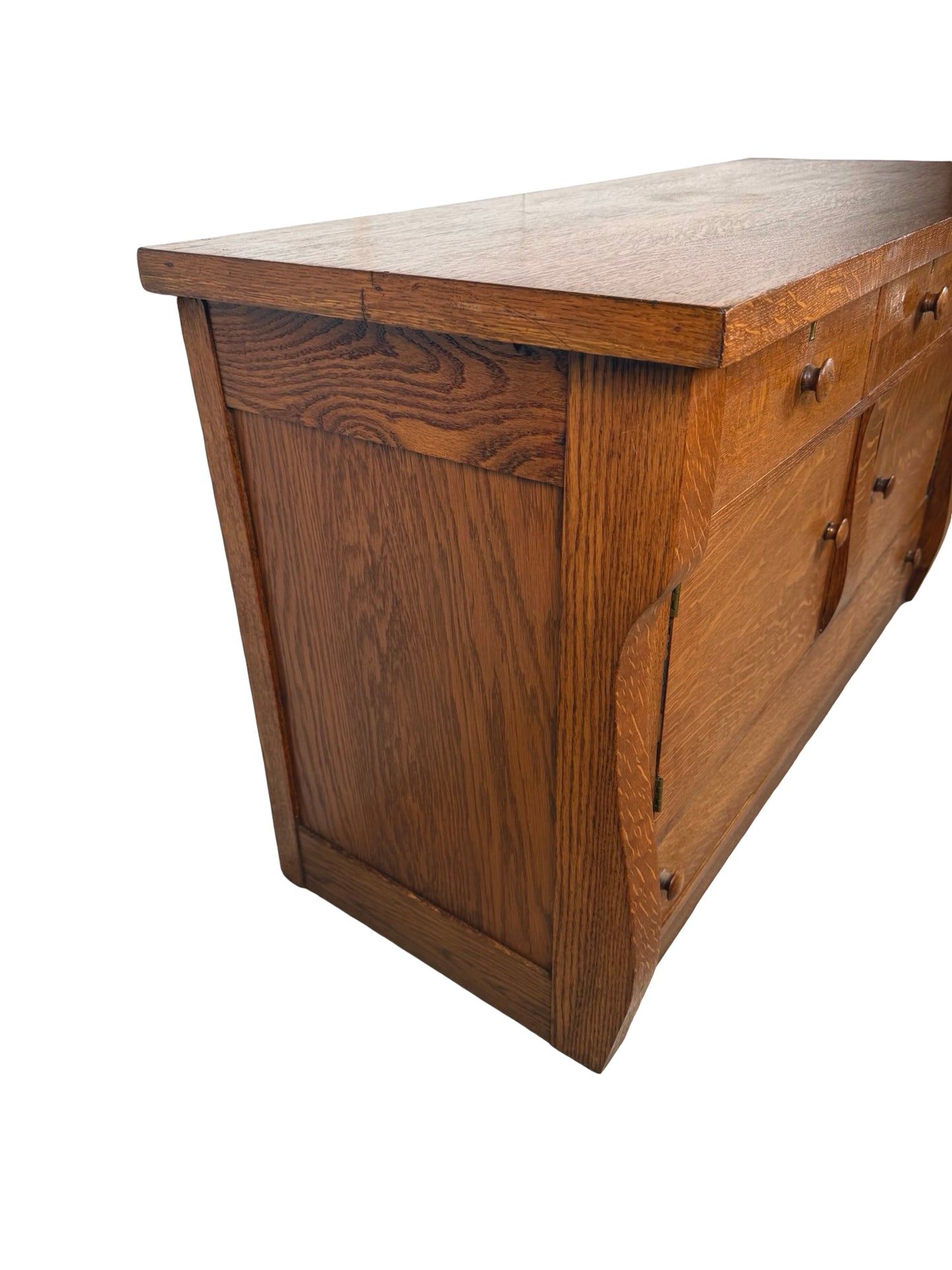 Antique Quarter-Sawn Oak Sideboard – Early 1900s American Arts &amp; Crafts Buffet