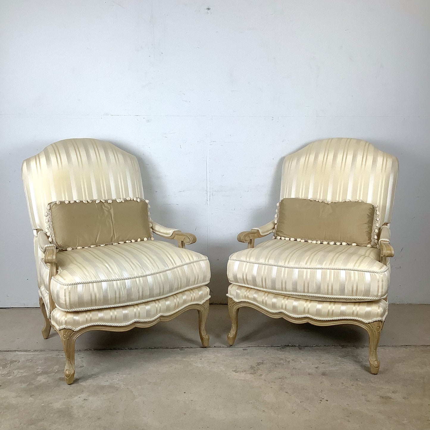 Vintage Pair of Louis XV–Style Bergère Chairs with Curved Frames