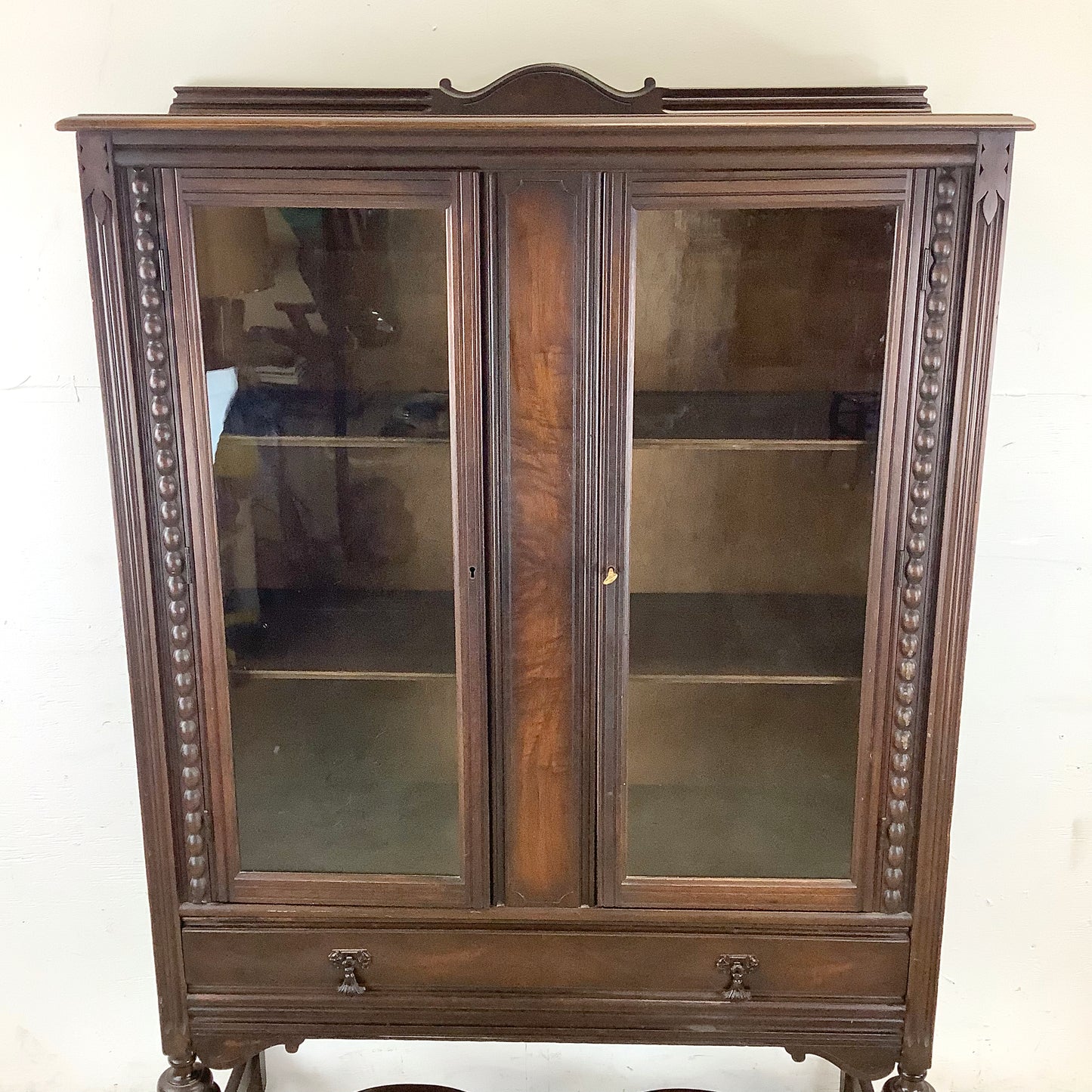 Antique Jacobean Glass Door Bookcase