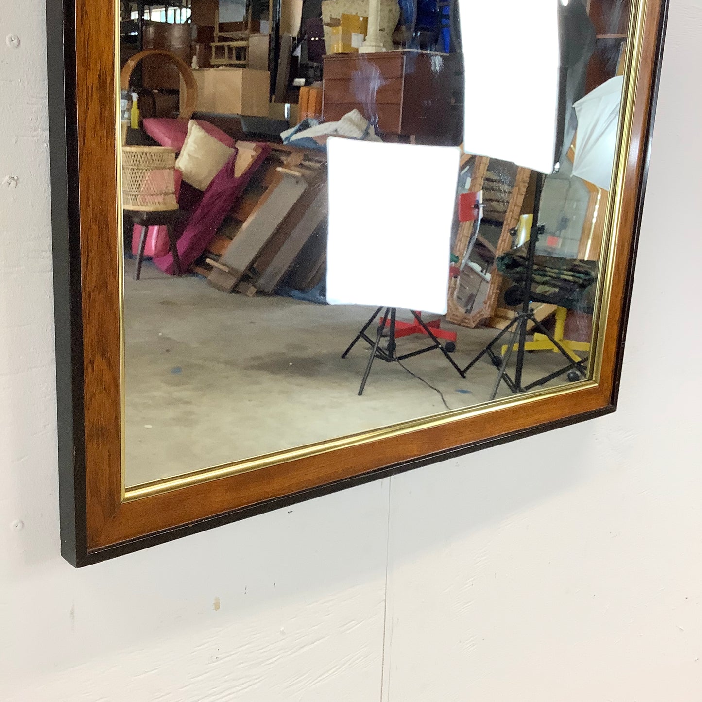 Drexel Heritage Attributed Burl Wood and Brass Wall Mirror