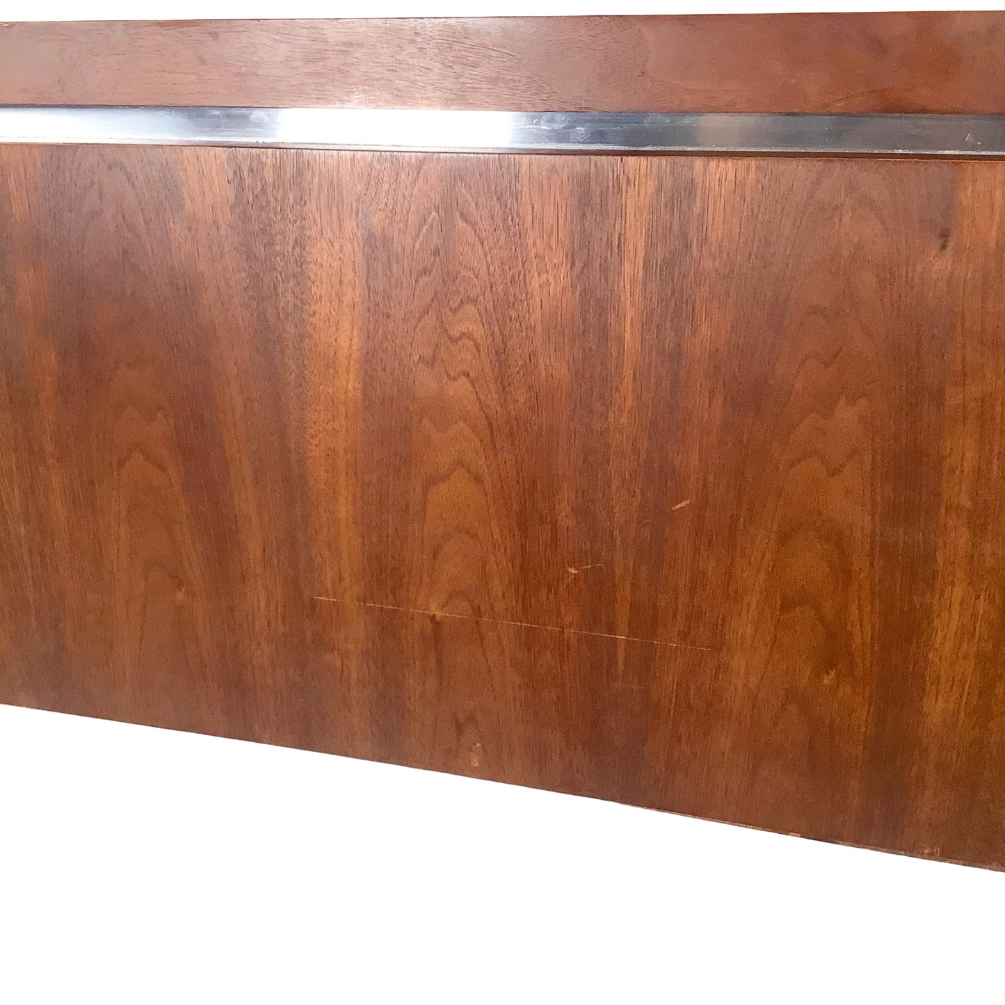 Mid-Century Modern Dillingham Walnut Headboard with Polished Chrome Accent Inlay
