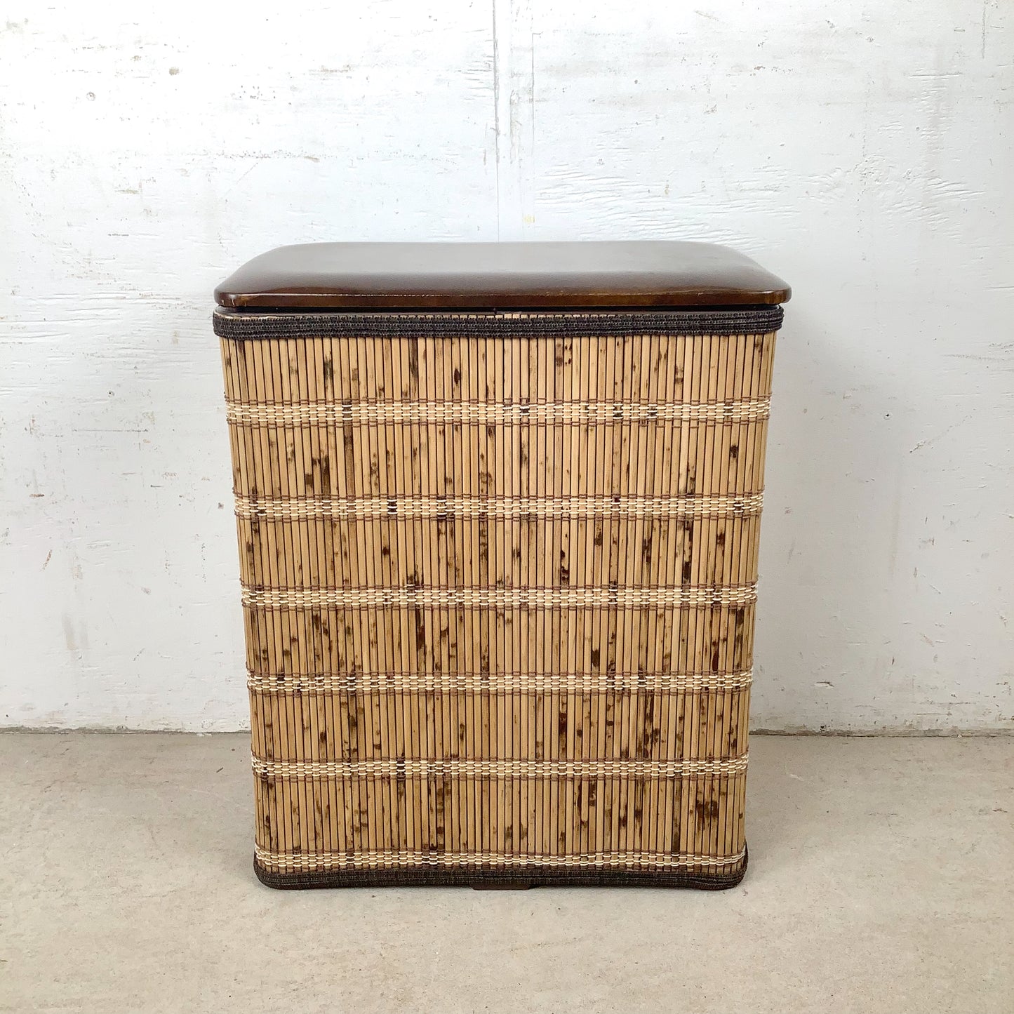 Vintage Bohemian Laundry Basket with Natural Cane Wrap