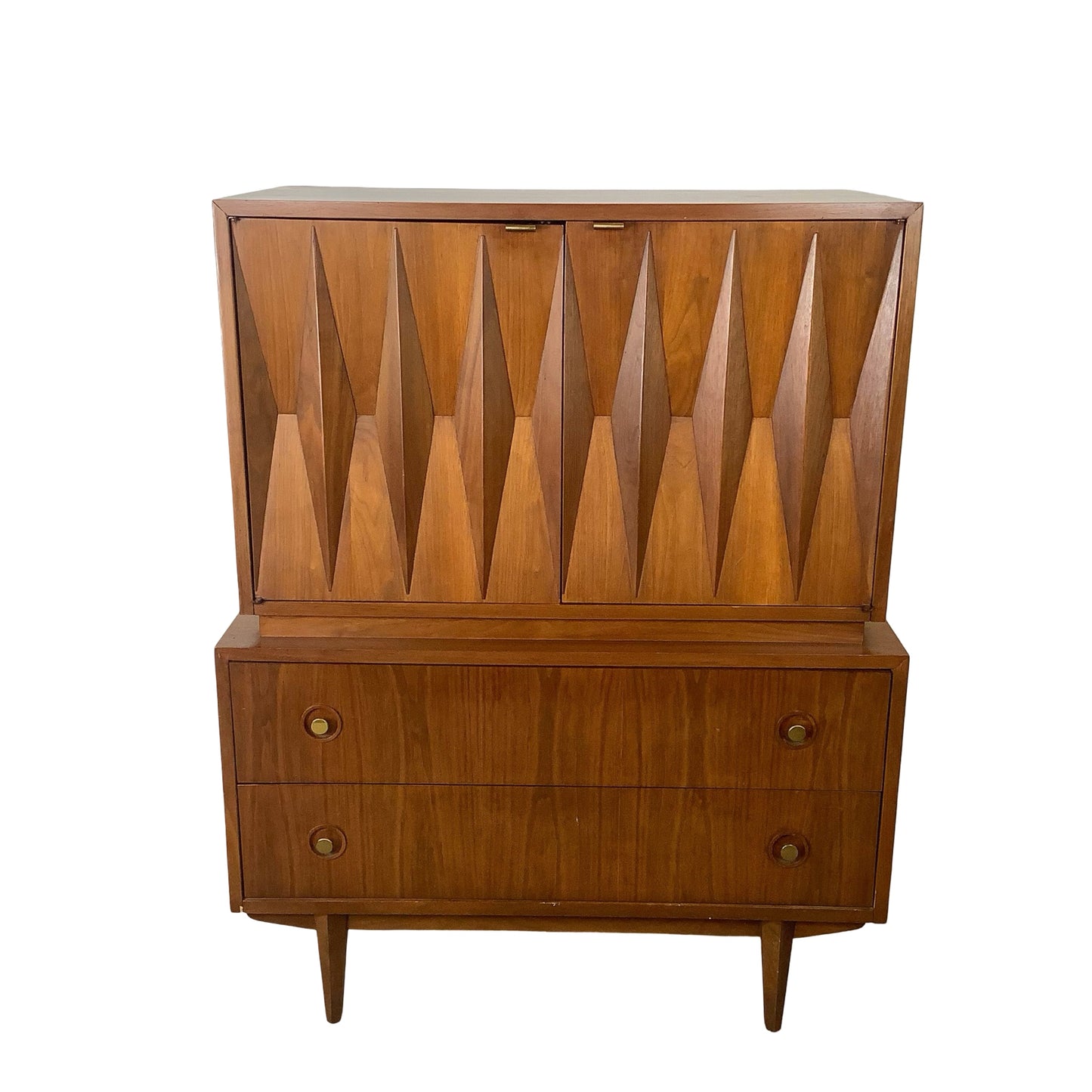 Merton Gershun for American of Martinsville "Harlequin" Walnut Mid-Century Modern Highboy Gentleman's Chest Dresser