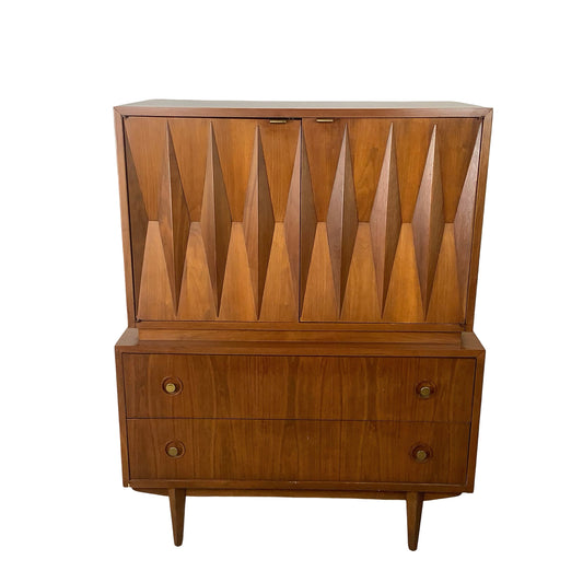 Merton Gershun for American of Martinsville "Harlequin" Walnut Mid-Century Modern Highboy Gentleman's Chest Dresser