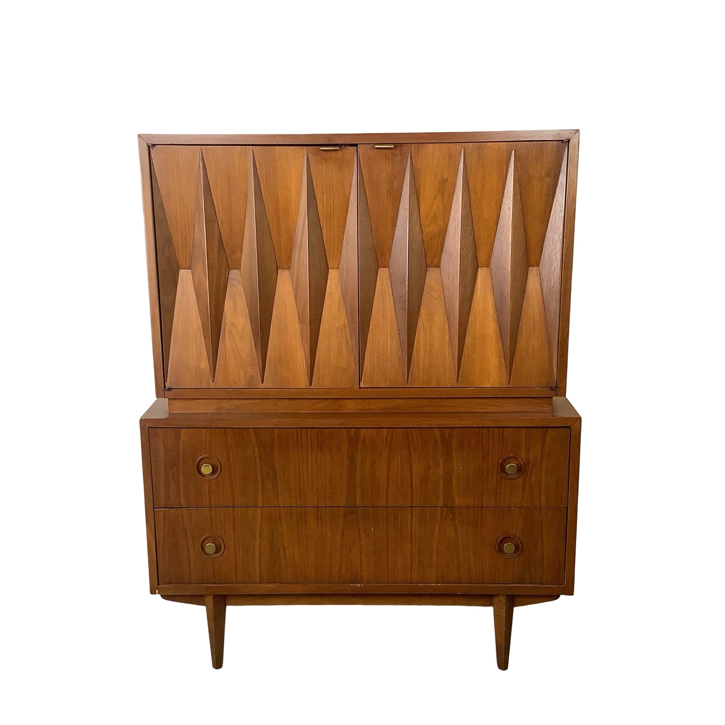 Merton Gershun for American of Martinsville "Harlequin" Walnut Mid-Century Modern Highboy Gentleman's Chest Dresser